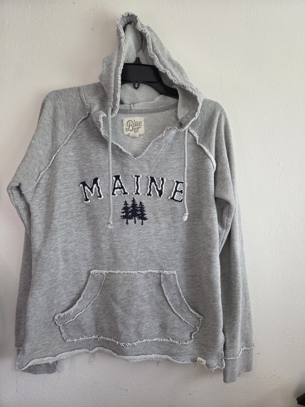#177 'Maine' Distressed Hooded Sweatshirt - Gray